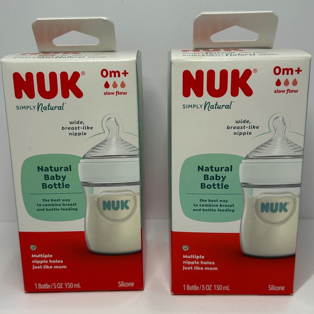 NUK Simply Natural Baby Bottle 5oz 150mL‎ 0m+ Slow Flow 2 Pack New